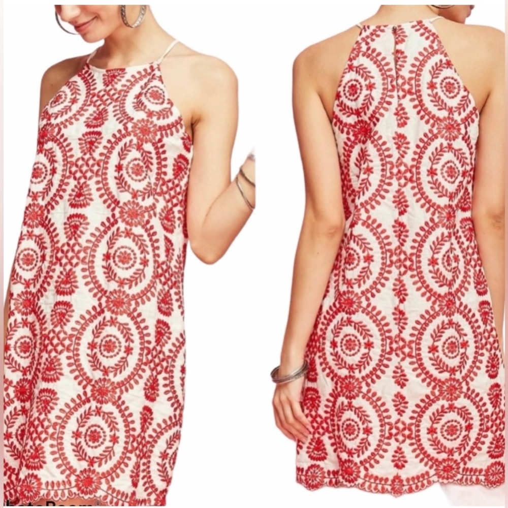 ENTRO RED & WHITE EMBROIDERED DRESS  - MEDIUM